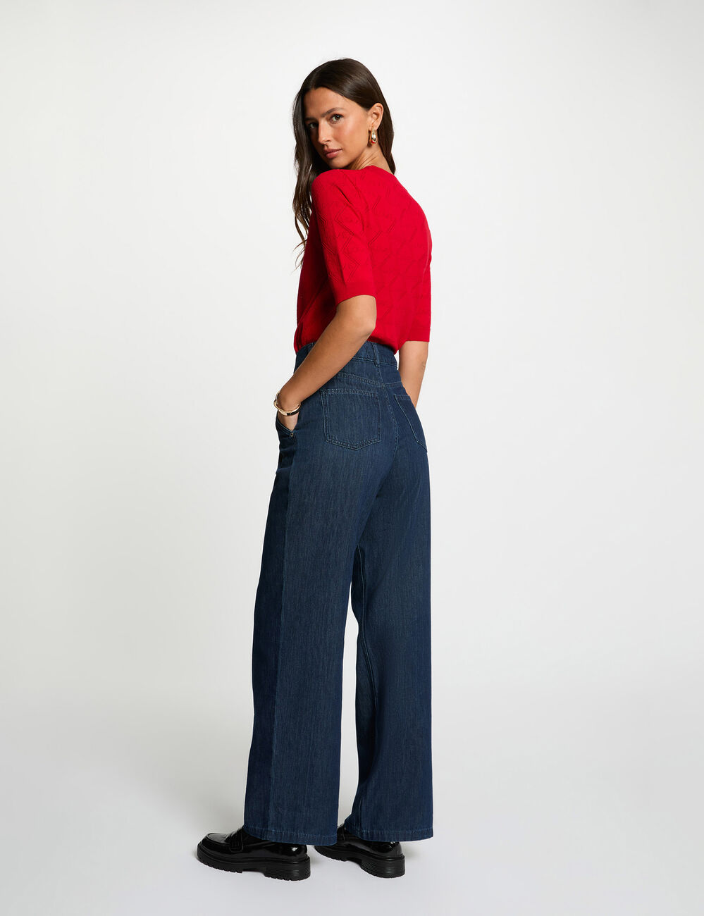 Pull ajour&eacute; manches 3/4 rouge femme