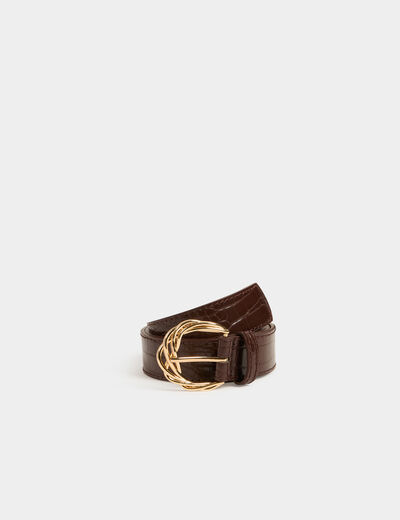 Ceinture croco boucle tressée marron femme
