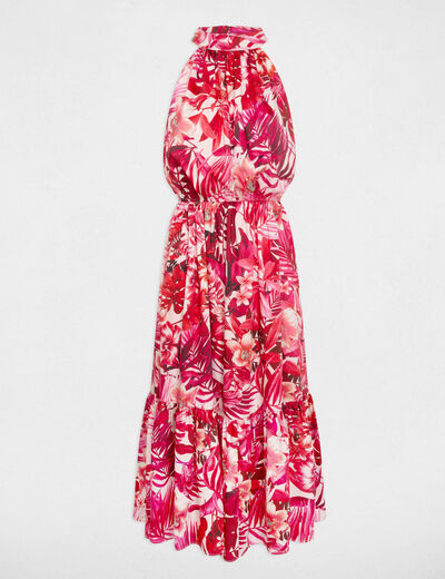 Robe satinée col montant multicolore femme
