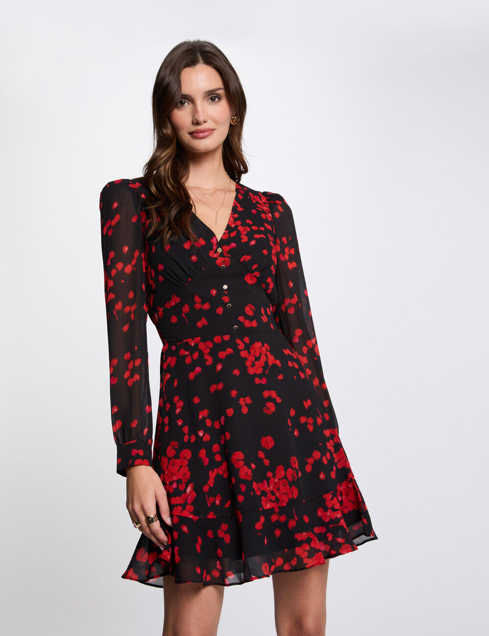 Kurzes ausgestelltes Kleid mit Print mehrfarbig damen