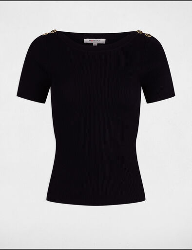 pull col bateau et boutons bleu marine femme Pull col bateau et boutons bleu marine femme