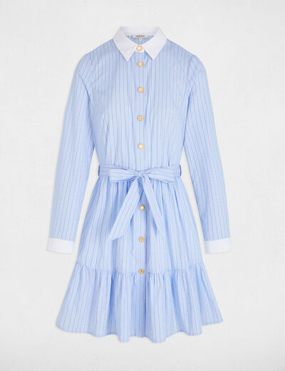 Robe courte trapèze rayée bleu ciel femme