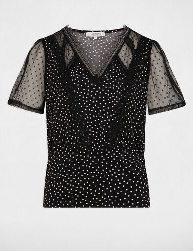 t shirt mit kurzen armeln und punkten schwarz damen T-shirt mit kurzen Ärmeln und Punkten schwarz damen