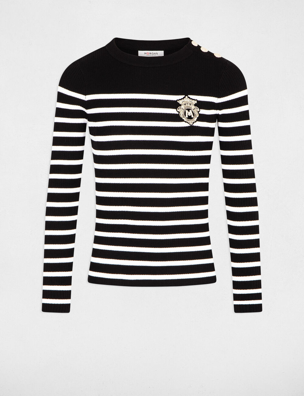 Pull manches longues à rayures noir femme