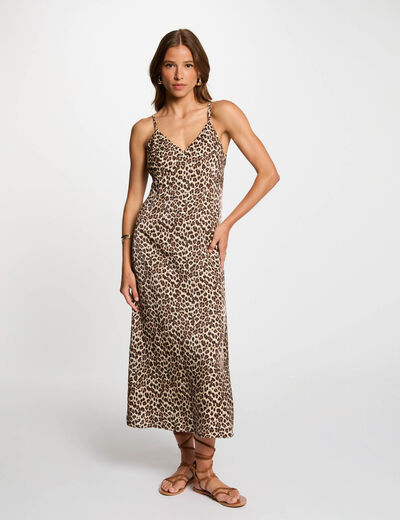 Robe midi droite imprimée multicolore femme