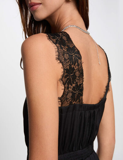 Robe longue droite fluide noir femme
