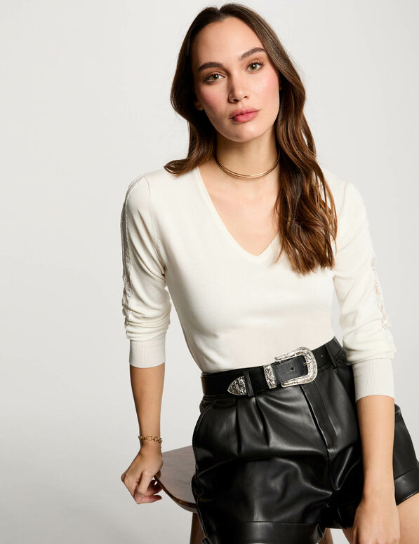 Pullover mit V-Ausschnitt weiss damen