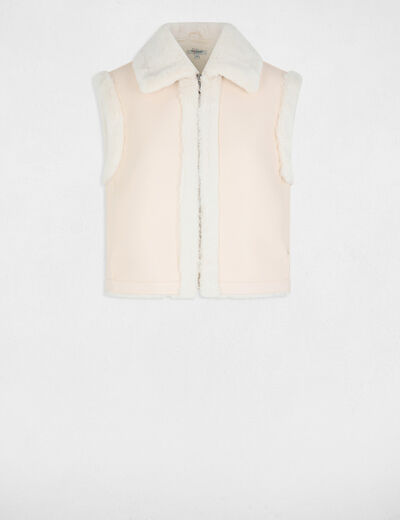 Blouson court sans manches ivoire femme
