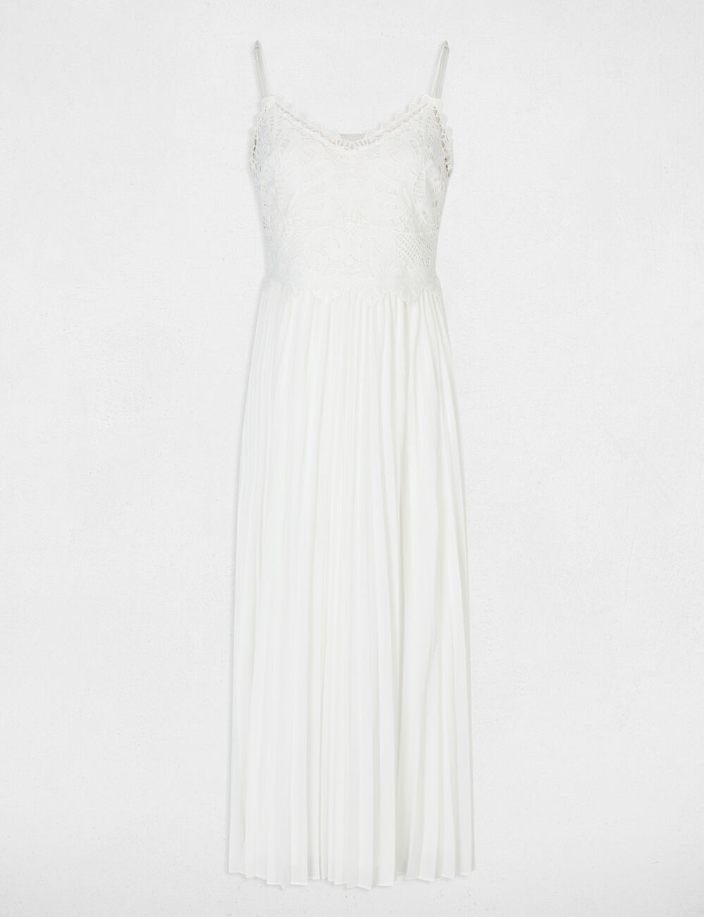 Langes Kleid aus Spitze weiss damen