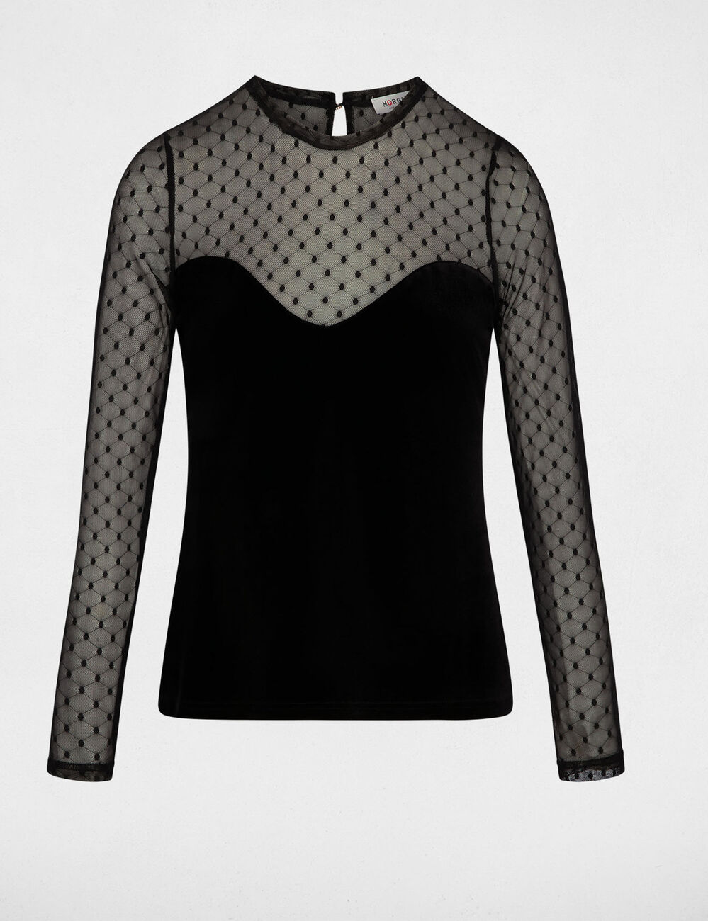 T-shirt velours avec transparence noir femme