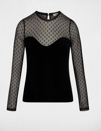 T-shirt velours avec transparence noir femme