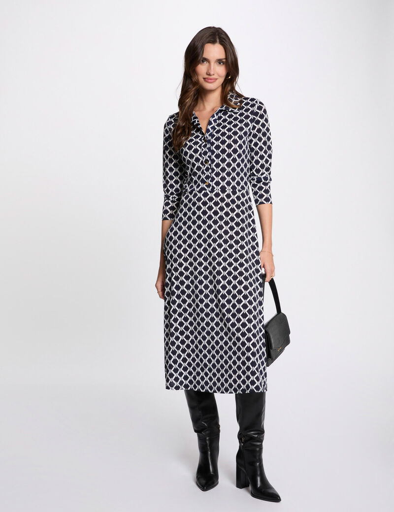 Bedrucktes gerades Midikleid marineblau damen
