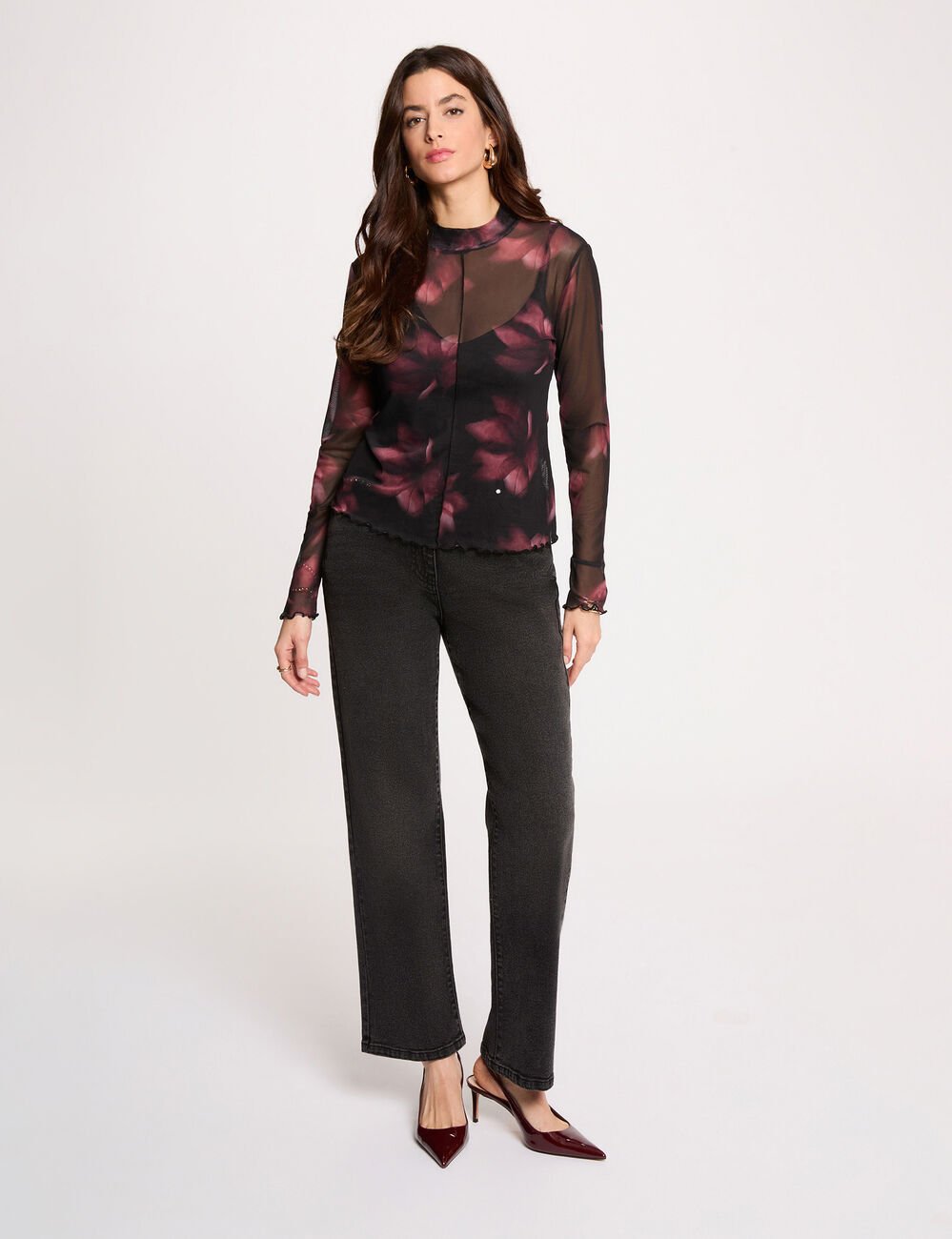 Figurbetontes Langarm-T-Shirt mehrfarbig damen