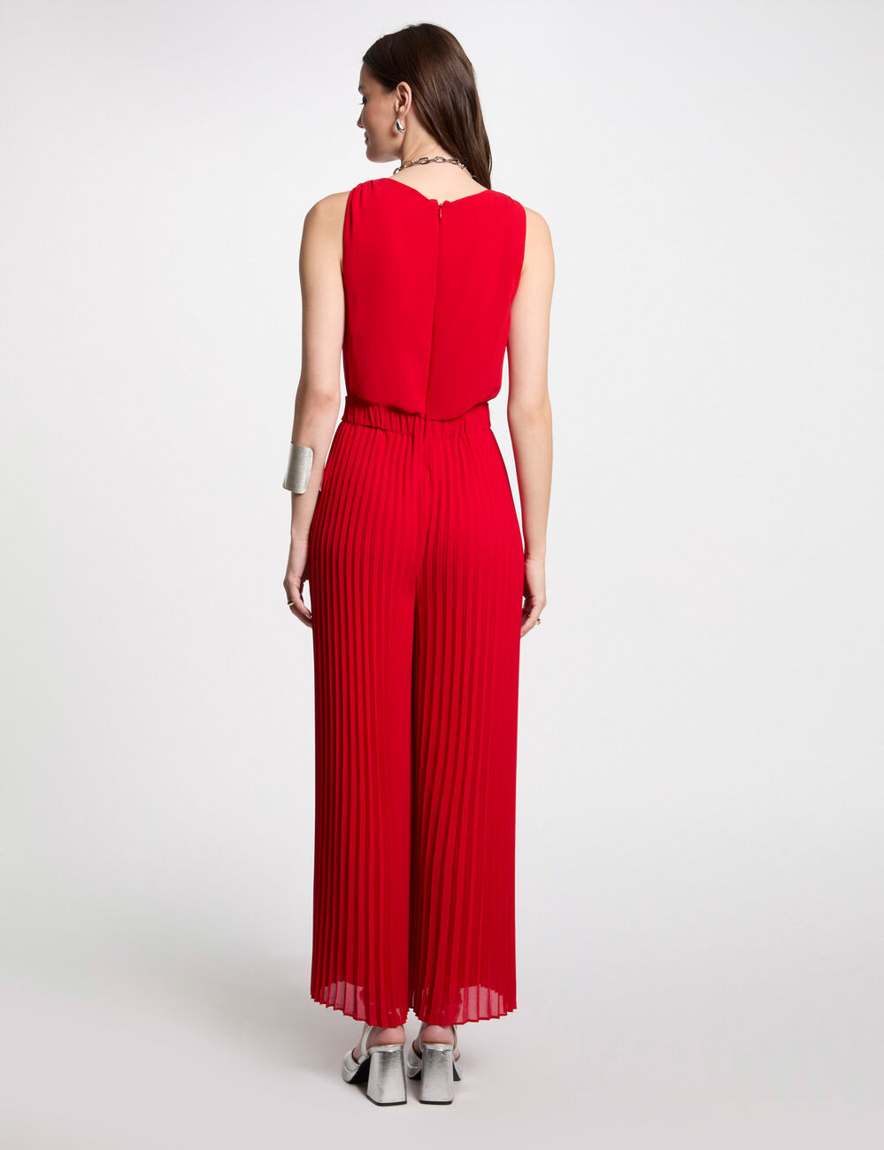 Combinaison ample à jambes plissées rouge femme