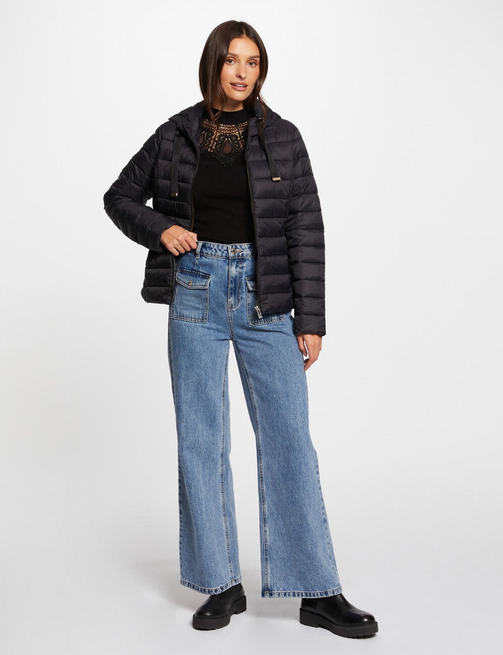 Steppjacke mit Stehkragen schwarz damen