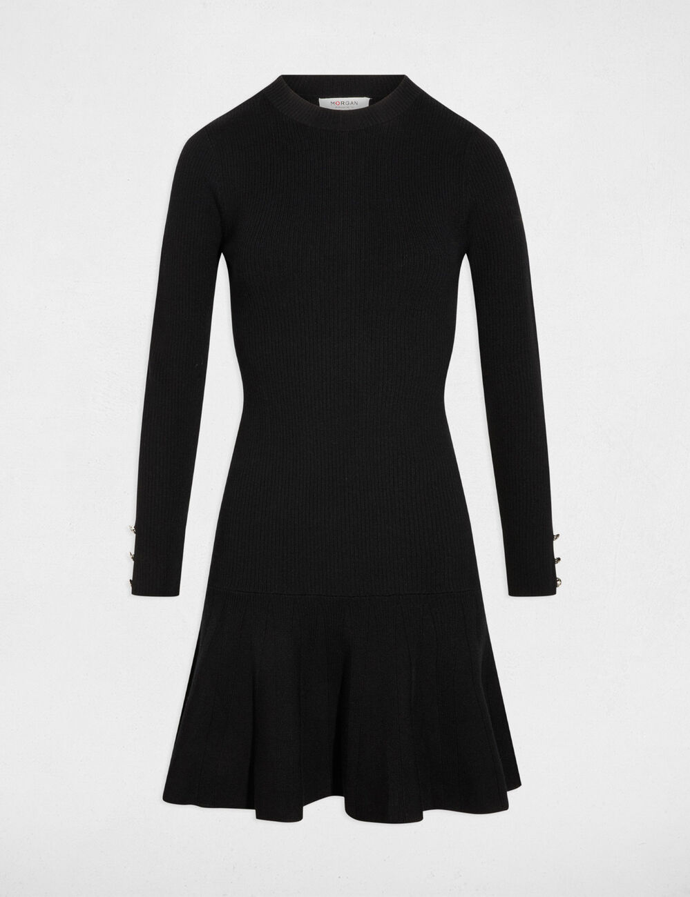 Kurzes Strickkleid mit Rundhals schwarz damen