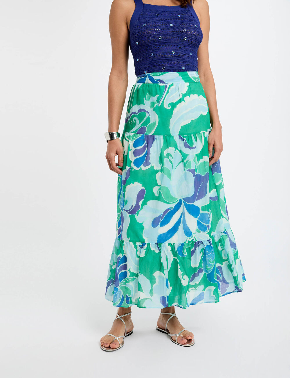 Jupe longue imprimée multicolore femme