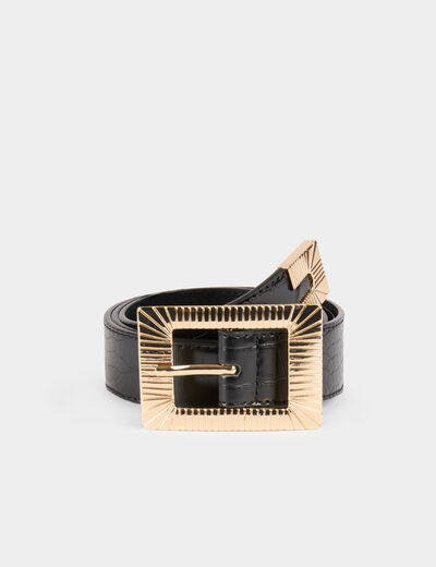 Ceinture aspect croco noir femme