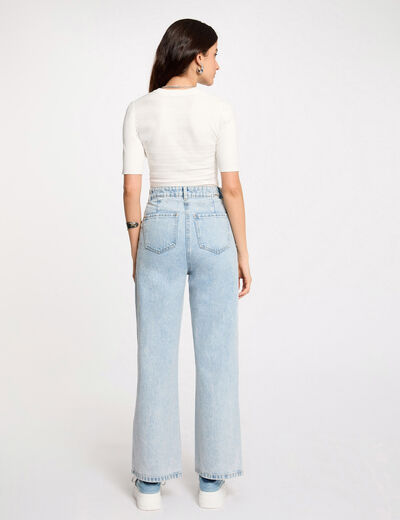 Pull col rond manches courtes ivoire femme