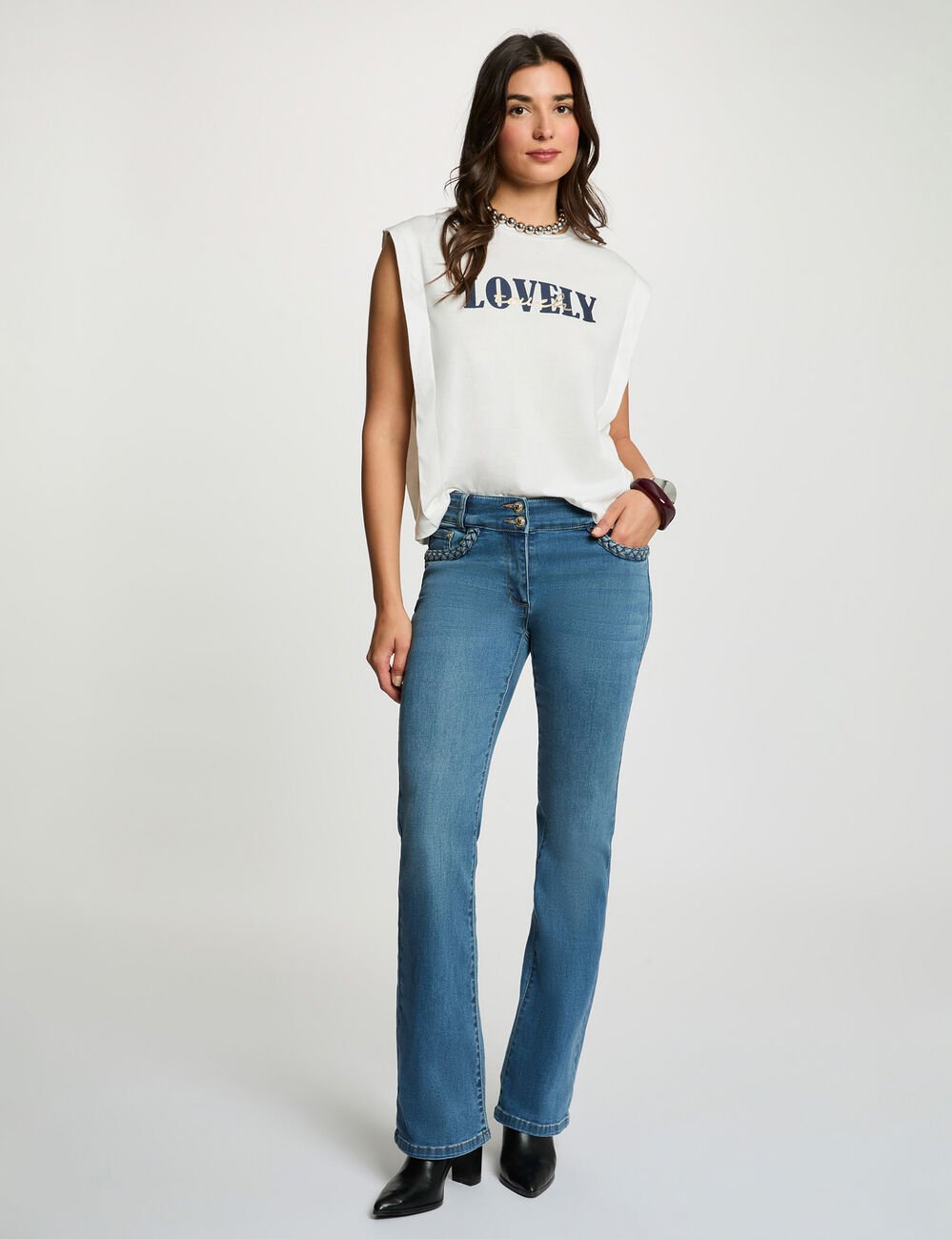 Gerade geschnittenes T-Shirt. weiss damen