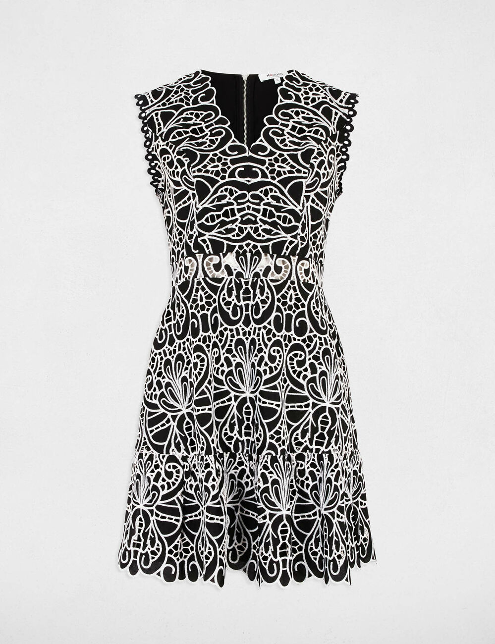 Kurzes A-Linien-Kleid mit Stickereien schwarz damen