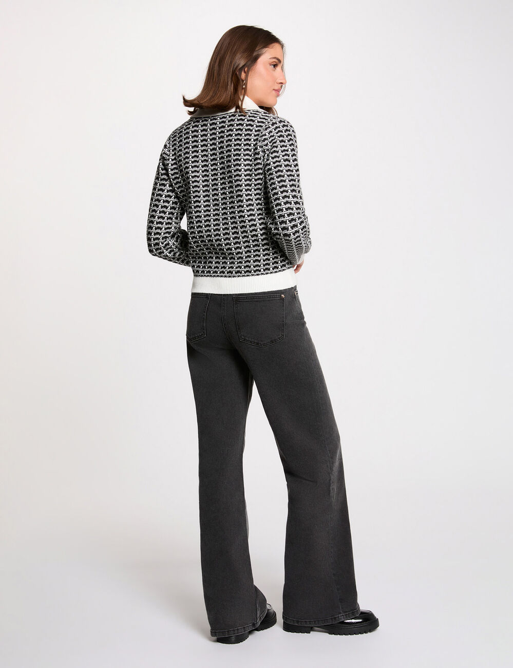 Jacquard-Jacke mit Fischgr&auml;tmuster schwarz damen