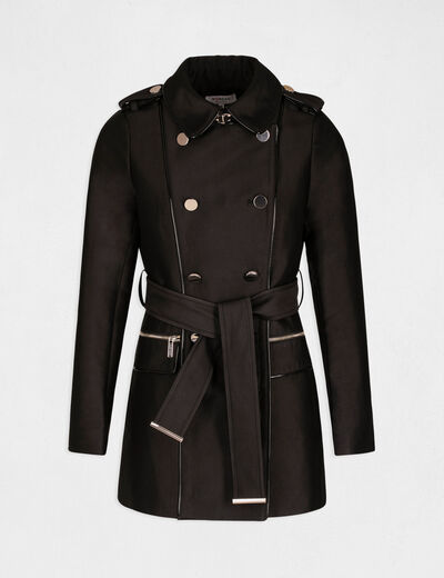 Trench droit ceinturé noir femme