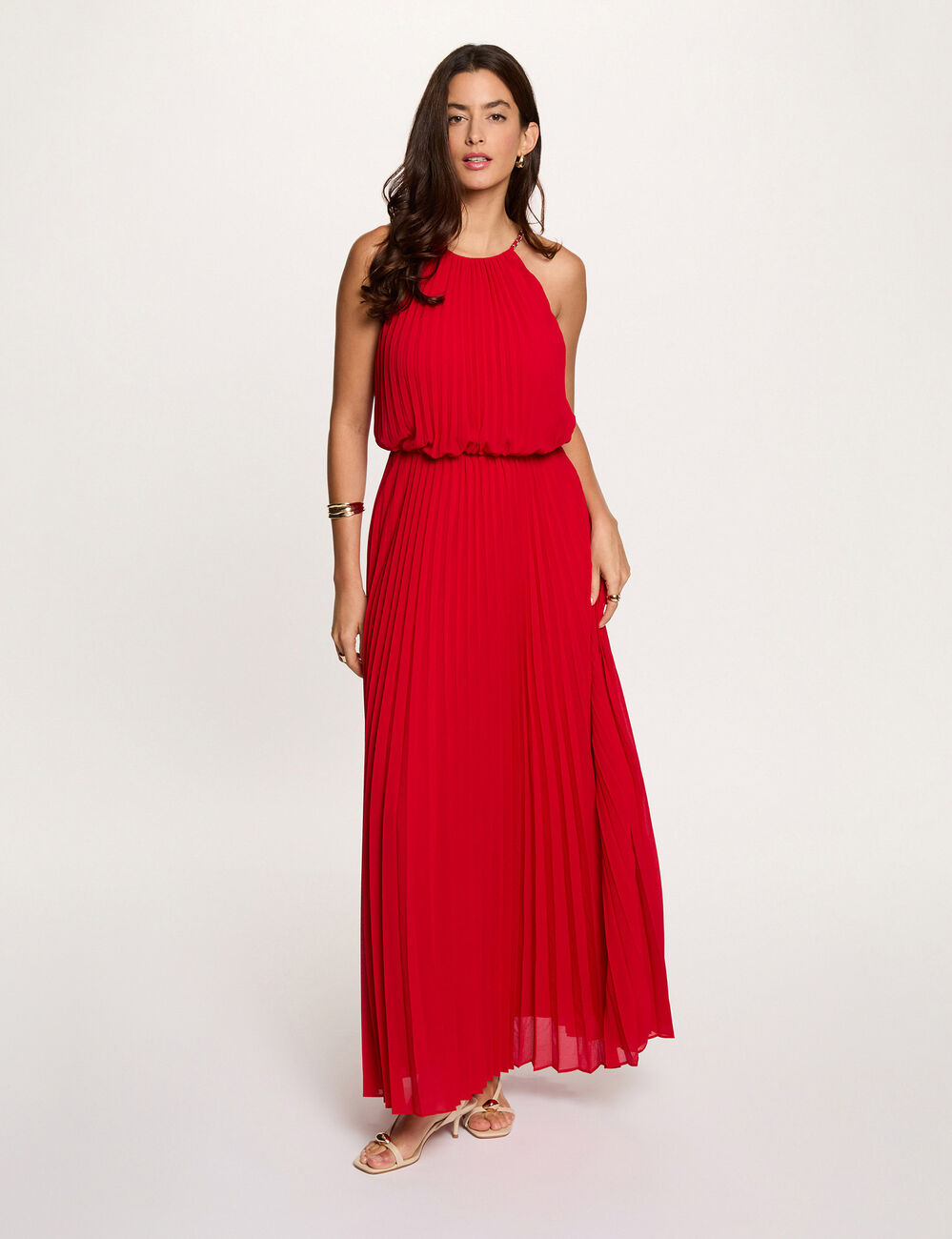 Langes plissiertes Kleid rot damen