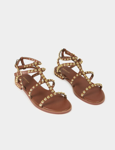 Flache Sandalen mit Nieten braun damen