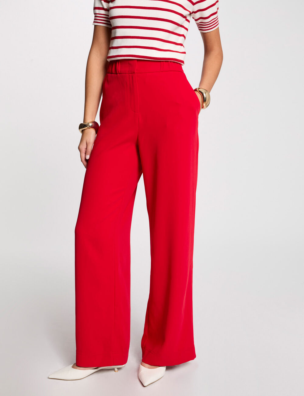 Pantalon large à fronces rouge femme