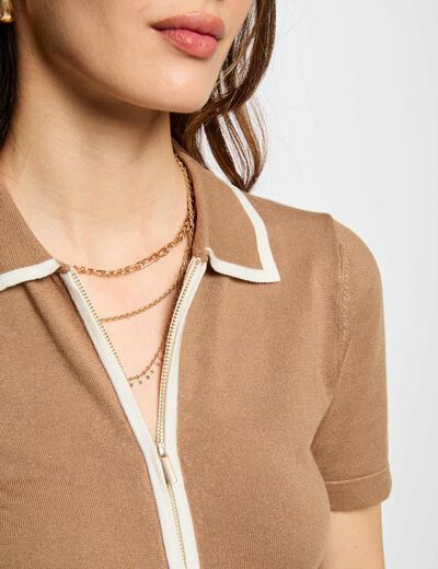 Poloshirt mit Reißverschluss sandfarben damen
