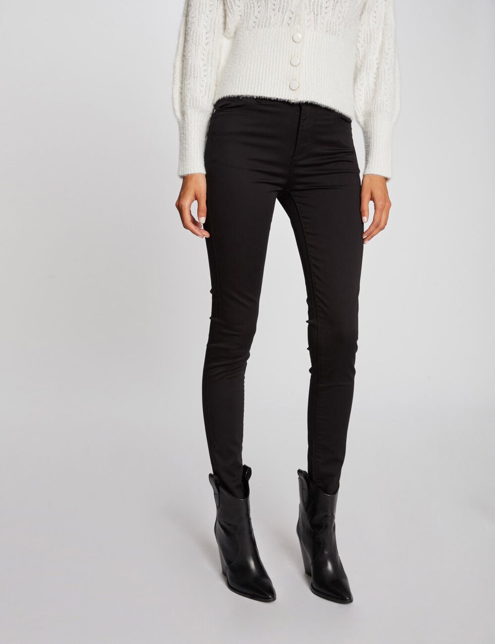 Pantalon slim satin noir femme