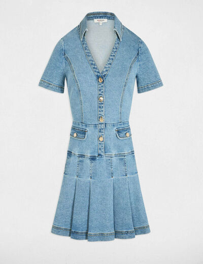 Robe courte trapèze en jean denim stone femme