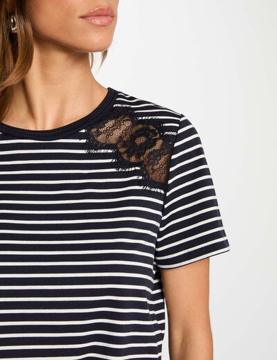 T-shirt manches courtes rayé bleu marine femme
