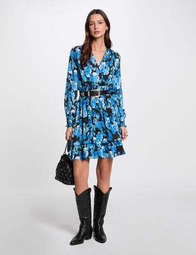 Kurzes, tailliertes Kleid mit Druck mehrfarbig damen