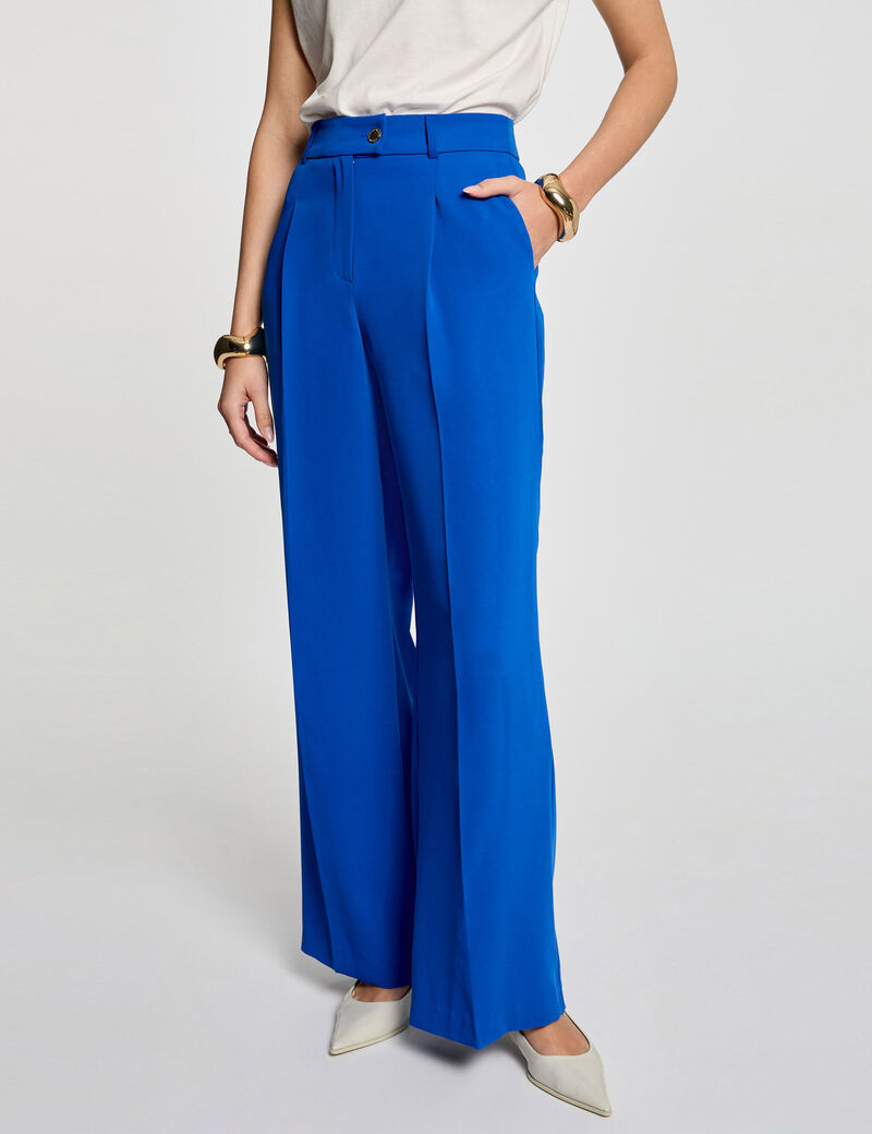 Pantalon flare fluide bleu electrique femme