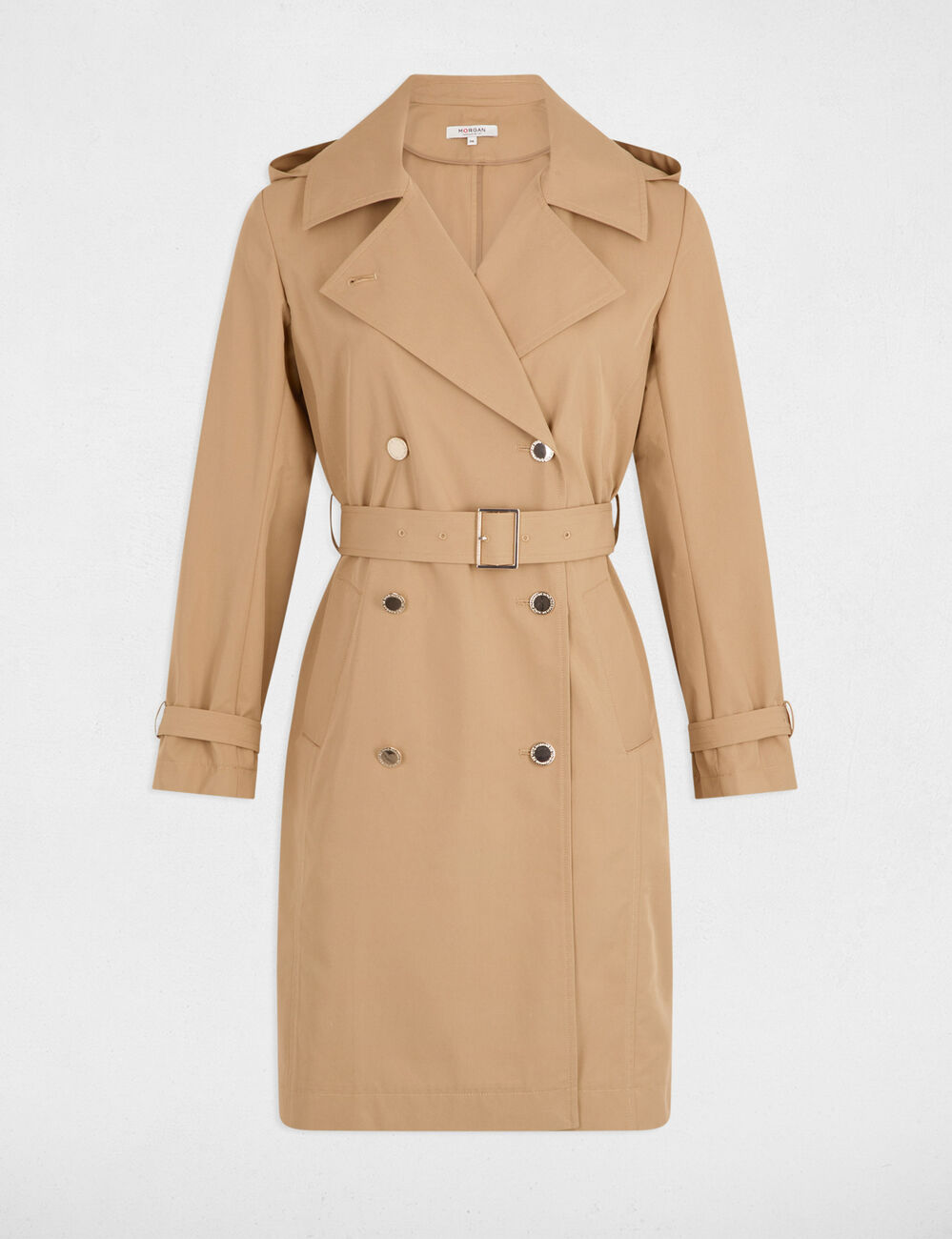 Langer Trenchcoat mit Gürtel beige damen