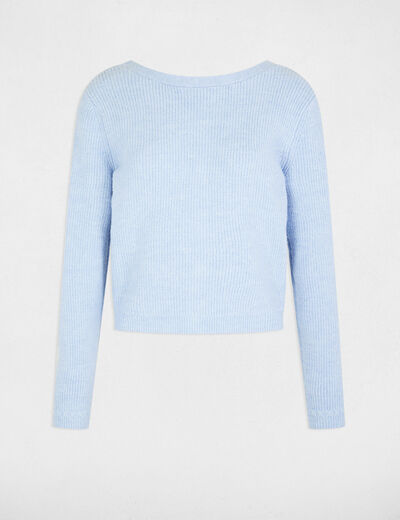 Gilet manches longues côtelé bleu ciel femme