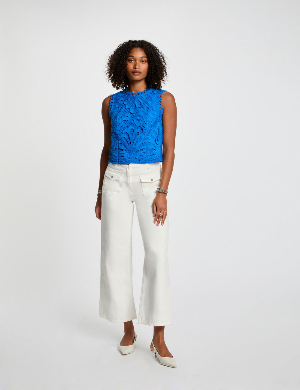 Top sans manches dentelle bleu electrique femme