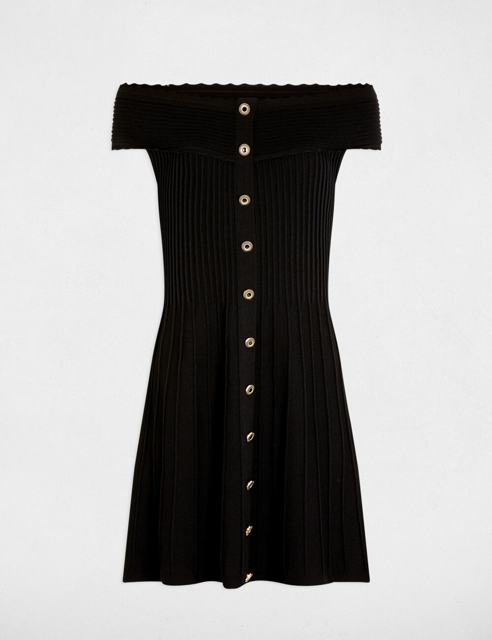 Robe tricot courte trapèze noir femme