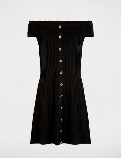Robe tricot courte trapèze noir femme