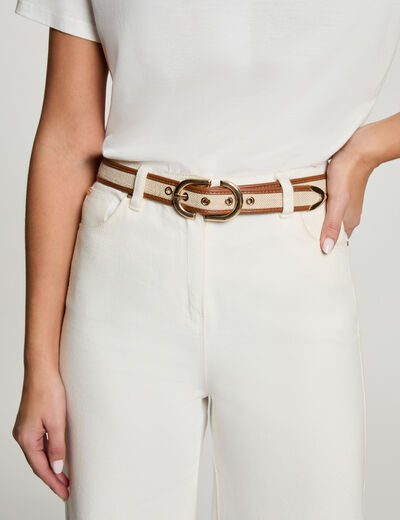 Ceinture fine bicolore beige femme