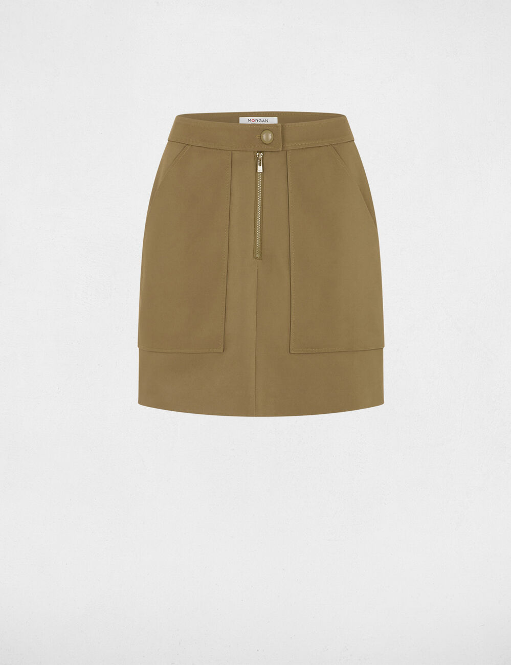 Jupe courte zipp&eacute;e vert kaki femme