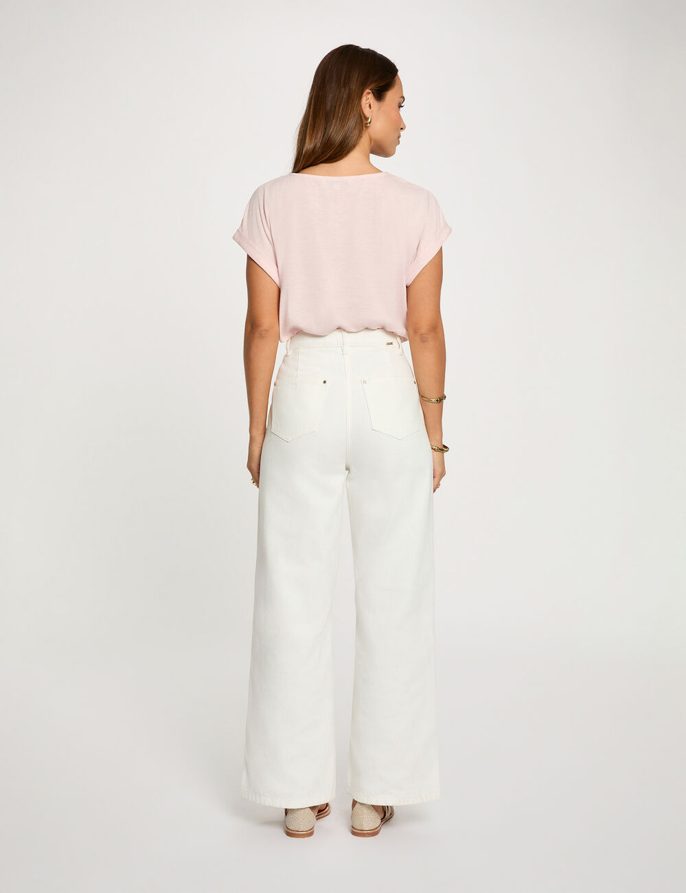 V-Ausschnitt T-Shirt mit kurzen &Auml;rmeln hellrosa damen