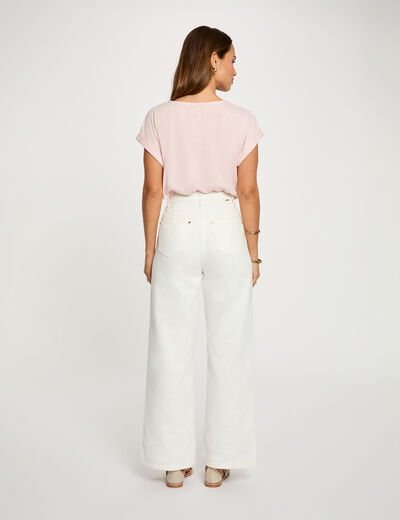 T-shirt col v manches courtes rose clair femme