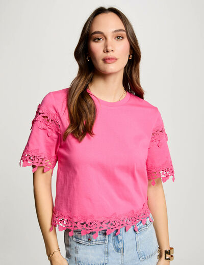 T-Shirt mit kurzen Ärmeln rosa damen