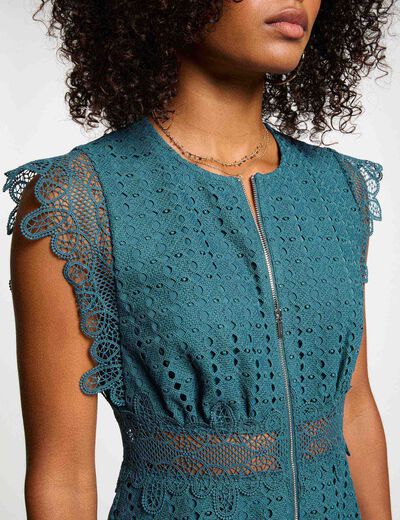 Kurzes ausgestelltes Kleid mit Spitze petrobleu damen