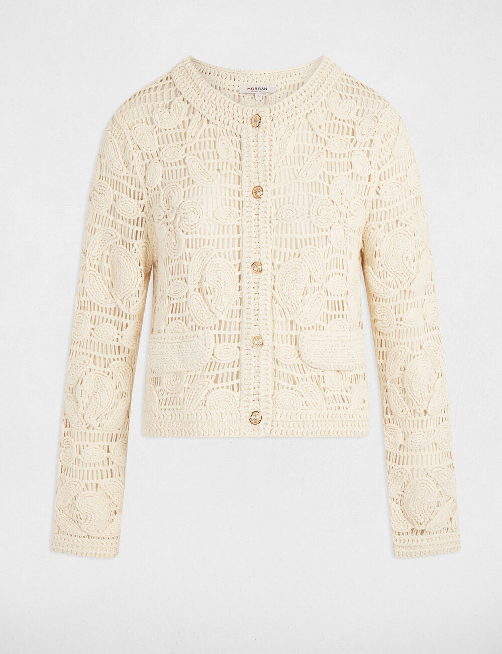 Strickjacke mit langen Ärmeln elfenbein damen
