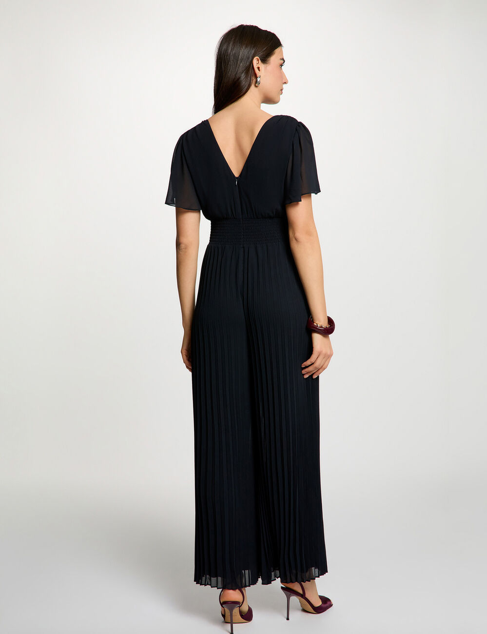 Plissierte V-Ausschnitt-Kombination marineblau damen