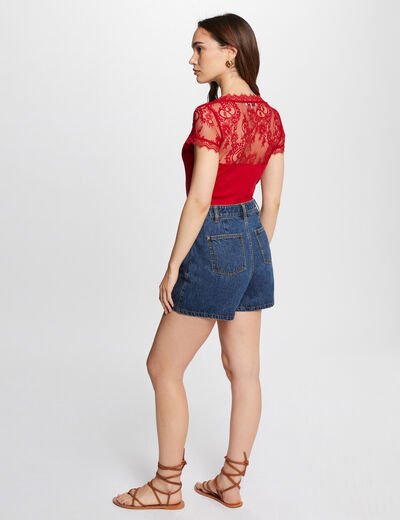 Kurzarmshirt mit Spitze rot damen